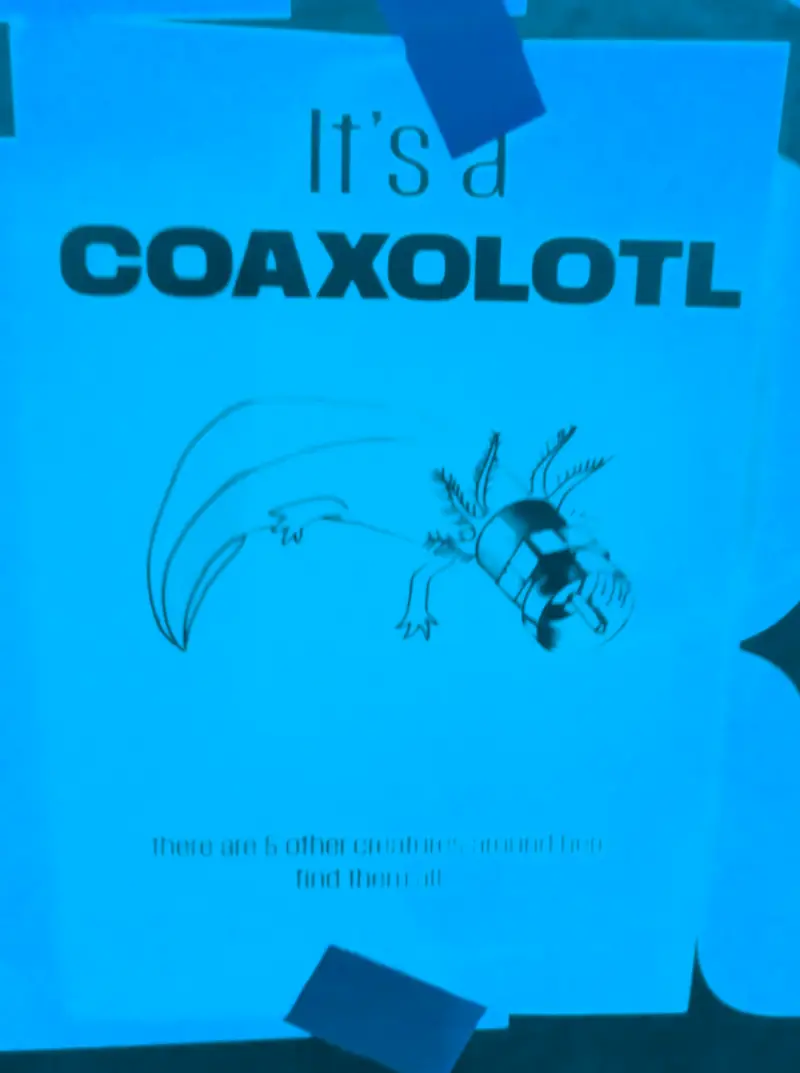 Eine Zeichnung eines Axolotl mit einem Koaxialstecker als Kopf, mit der Überschrift: „It's a COAXOLOTL“