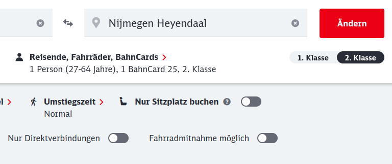 Screenshot. Wieder das Modul aus Schritt 2. Dieses Mal ist eine Bahncard angegeben. Oben in der Ecke ist nach wie vor ein roter „Ändern“-Button