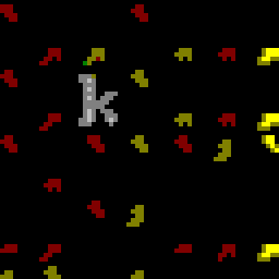 Die einzelnen Zeichen sind jetzt meist einfarbig und haben eine klare Kante zum Hintergrund. Gerade die hellgelben Zeichen haben abder dunkelgelbe Übergänge, auch das k hat zwei Grautöne. Vereinzelt tauchen Pixel in völlig falscher Farbe auf.